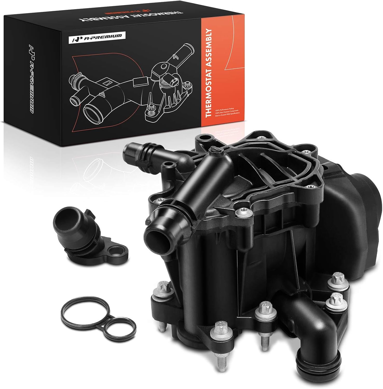 A-Premium Engine Coolant Thermostat Housing Assembly with Sensor Compatible with BMW 330e, 330i, 330i GT xDrive, 530i, 530i xDrive, 530e, 530e xDrive, X3, 430i, 430i Gran Coupe, 740e xDrive, 230i, X4