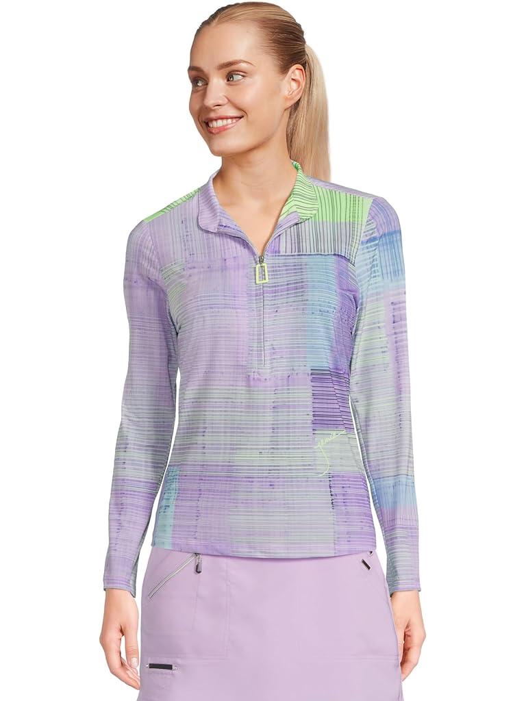 Pink Jamie Sadock Long Sleeve Tartan Print Sunsense 1/4 Zip Top
