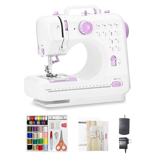 Sewing Machine for Beginners, Mini Sewing Machine with 12 Built-in Stitches, Kids Sewing Machine with Foot Pedal, High-Low Speeds, Portable Sewing Machines for Beginners and Sewing Enthusiasts (Pink)