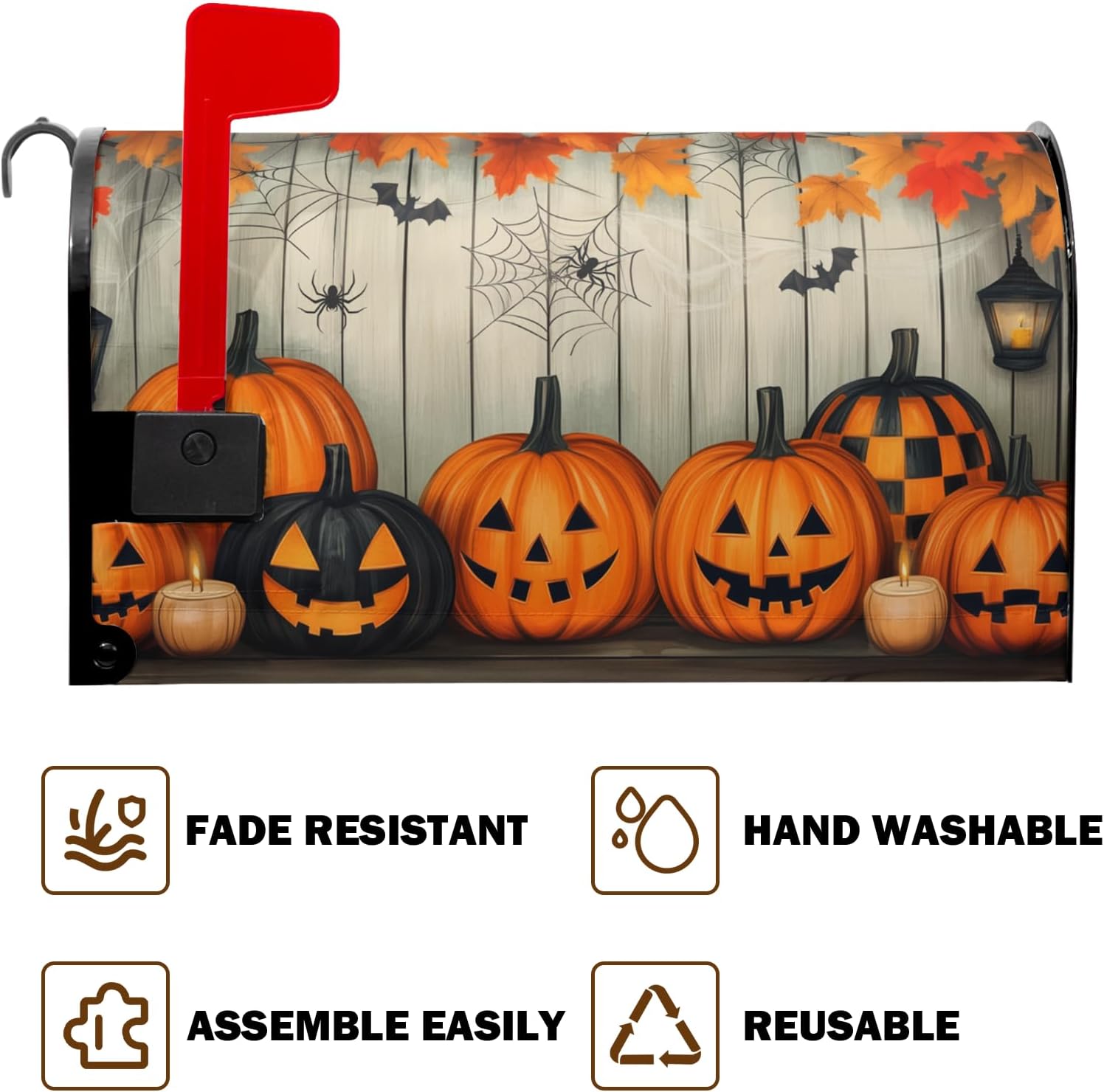 Halloween Mailbox Covers Magnetic Fall Spooky Pumpkin Mailbox Cover Standard Size 21 x 18 Inch Autumn Farmhouse Mail Box Wraps for Farmhouse Garden Yard Decor