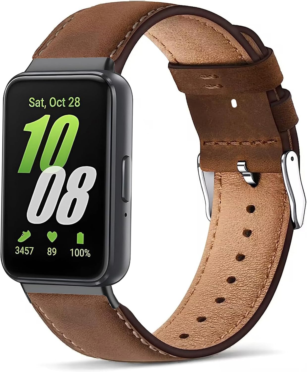 Genuine Leather Bands Compatible with Samsung Galaxy Fit 3, Premium Slim Leather Replacement Straps Wristbands for Galaxy Fit3 SM-R390 Watch Women Men image 2
