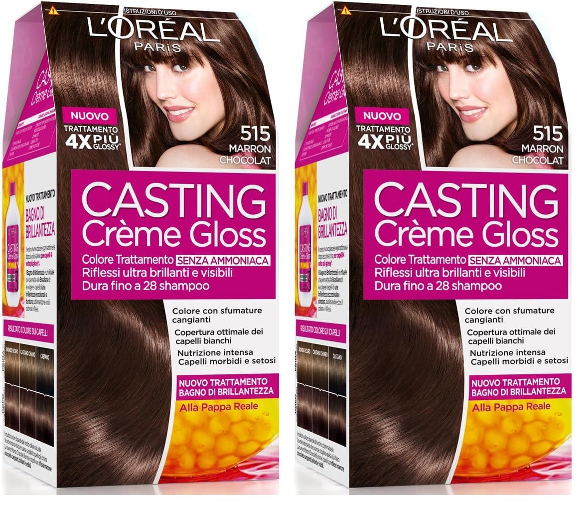 L'Oréal Paris Casting Creme Gloss, tratamiento colorante para el cabello, sin amoniaco para una fragancia agradable. Marron Chocolat 515 (Lot de 2)