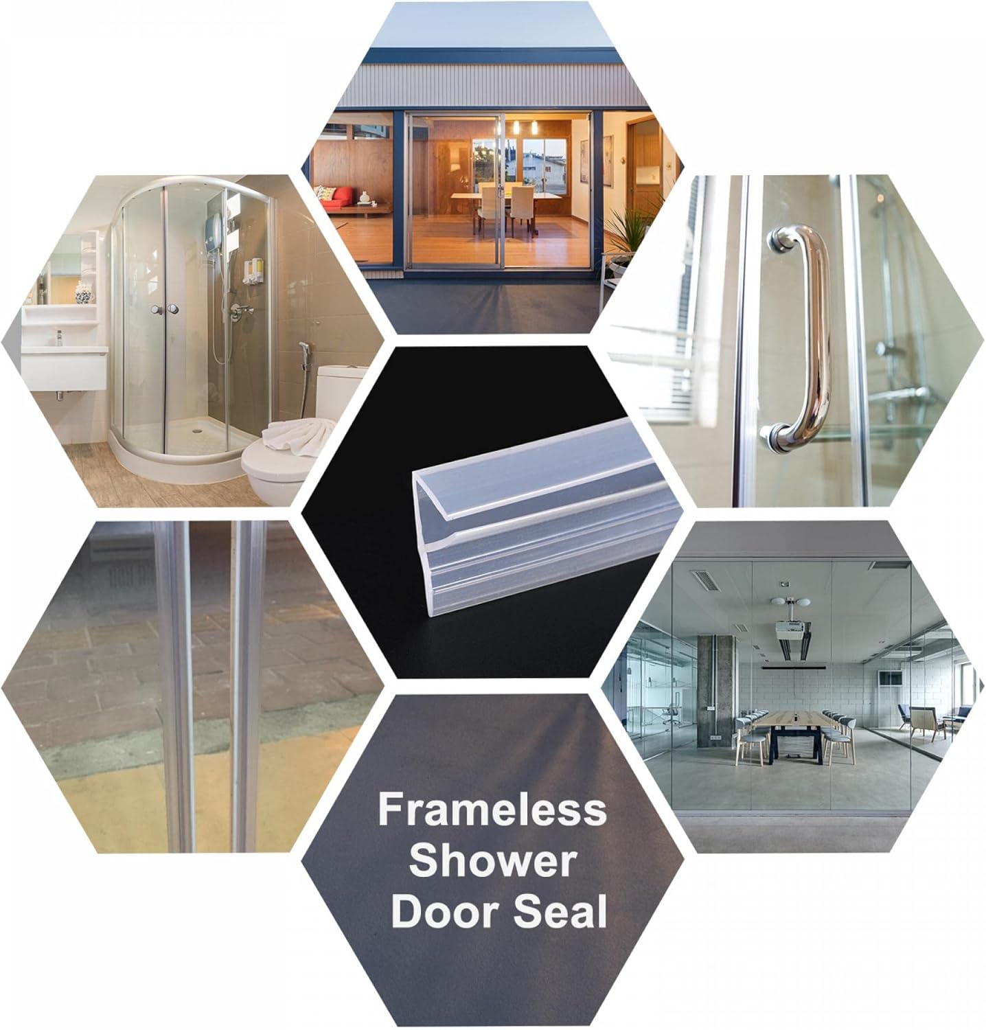 uxcell Frameless Glass Shower Door Sweep, 177.17" Long, for 1/2"(12mm) Glass, F-Type Door Side Seal Strip