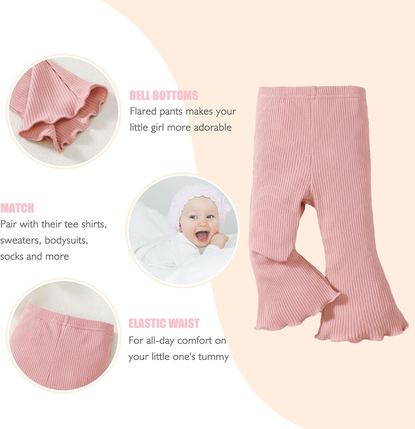 SOBOWO Baby Girl Flare Pants 3 Pack Toddler Solid Ribbed Ruffle Bell Bottoms Pants Trousers Fall Outfits - Image 4