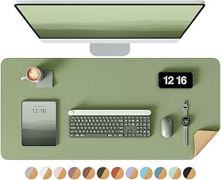 YSAGi Double-Sided Desk Pad, 31.5"x15.7"Leather Desk Mat, Eco Cork Desk Pad Protector,Large Mouse Pad,Waterproof Desk Blotter for Office/Home(Bamboo Green)