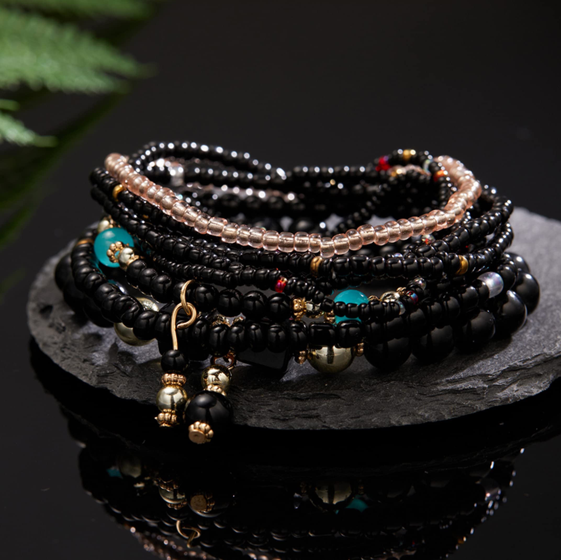 CFWSHJ Bracciale Elasticizzato con Perline Multistrato da Donna Braccialetti con Perline impilabili Bohemien Bracciale con Perline Elasticizzate Boho