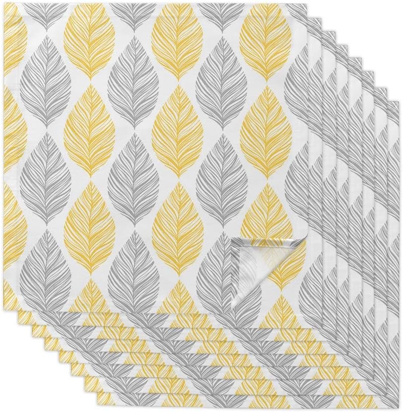 Yellow Grey Leaf Texture Cloth Napkins Set Festive Banquet Wedding Decor Tea Towel Kitchen Dinner Table(8pcs)
