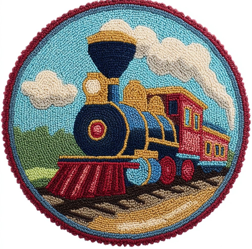 kitphoenix Round Rug Making Kit Vintage Steam Train