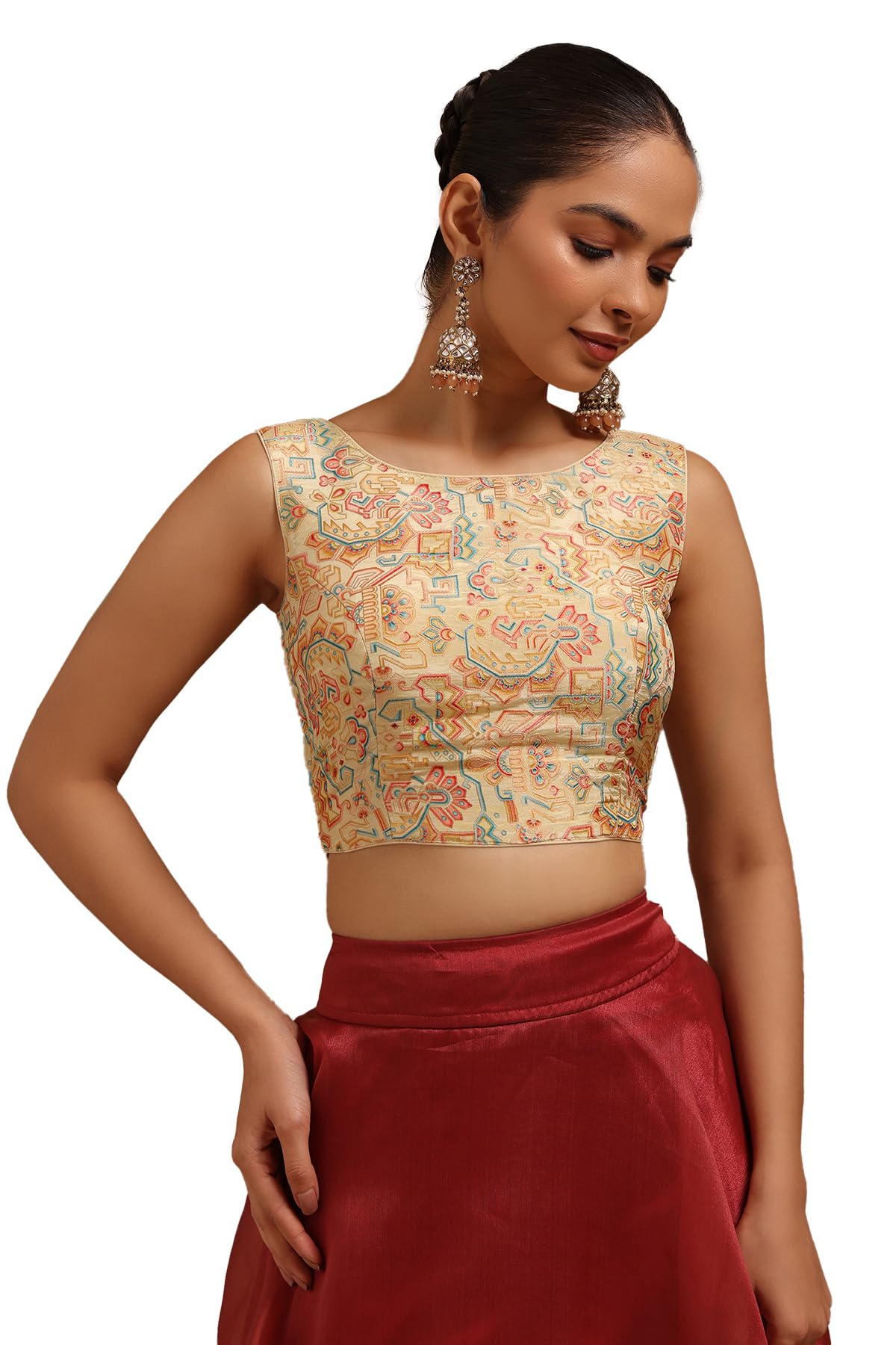 Womens Tussar Ethnic Motifs Padded Blouse-image-9