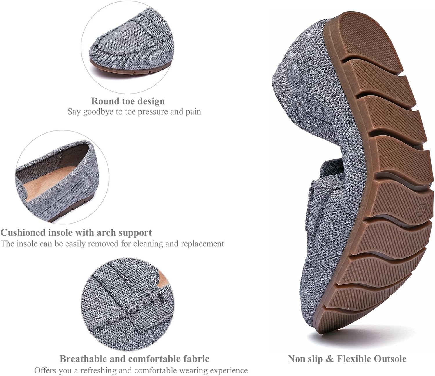 Loafers for Women Comfortable Dressy Casual Work Flats Lightweight & Breathable Slip On Walking Shoes Knit - Image 4