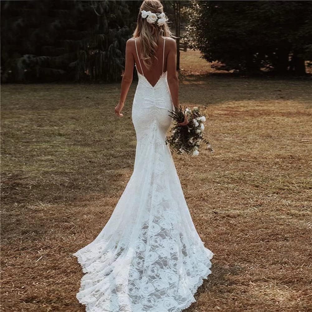 Simple Boho Wedding Dresses for Bride 2024 Mermaid Lace Spaghetti Straps V Neck Beach Bridal Gowns