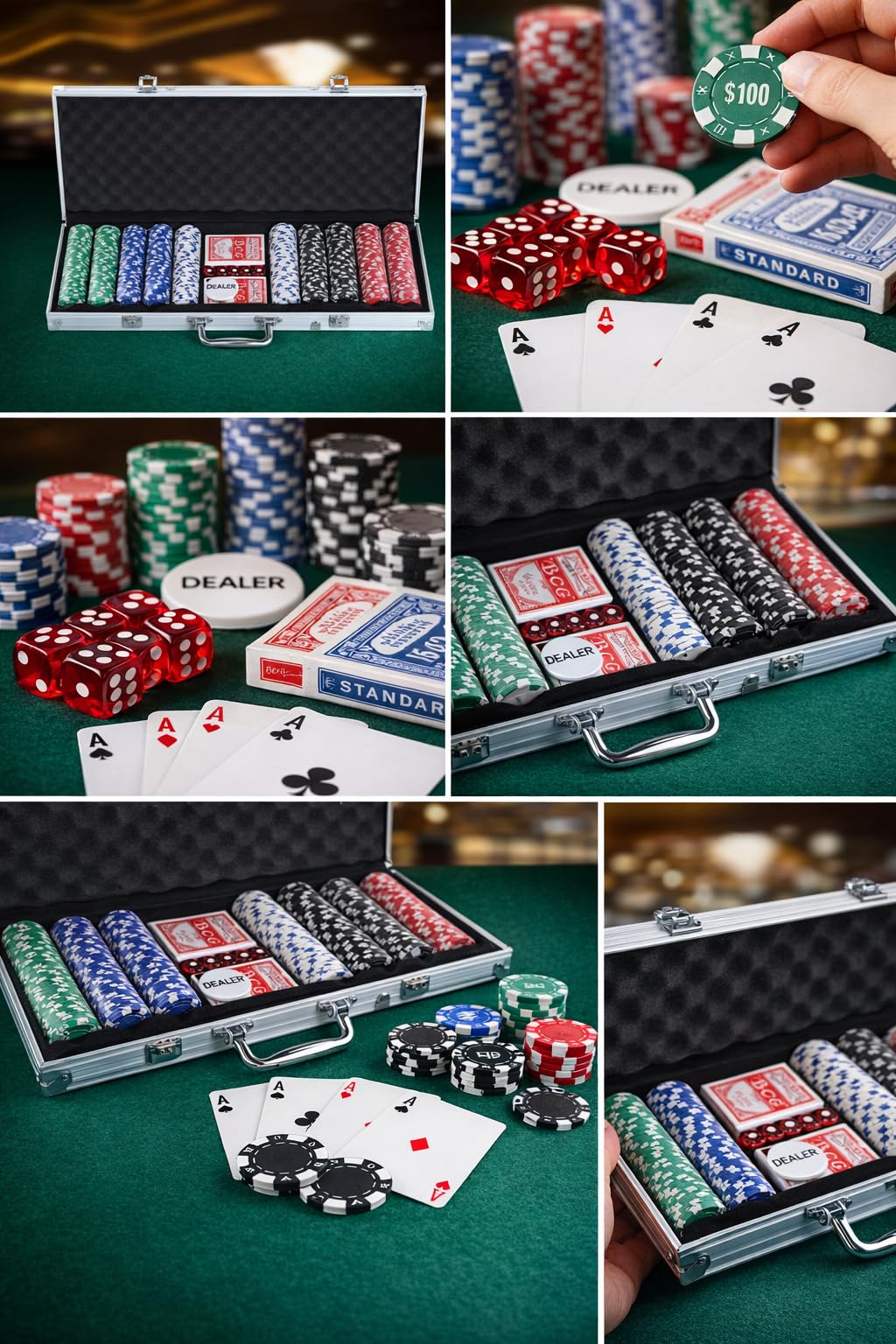 Alex Bog Set de Póker Profesional 500 Fichas con Maletín de Aluminio – Juego de Poker Completo con 2 Barajas y Botón Dealer – Fichas Estilo Casino para Texas Holdem