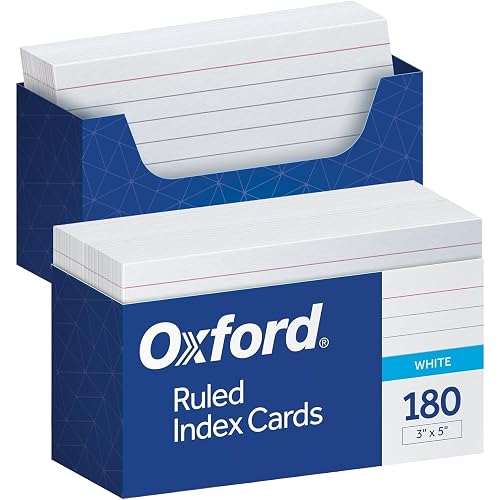 Oxford Ruled Index Cards with Reusable Storage Tray, 3” x 5”, 180 per Pack, Flashcards for School and Studying, Recipes, Note Cards (73168)