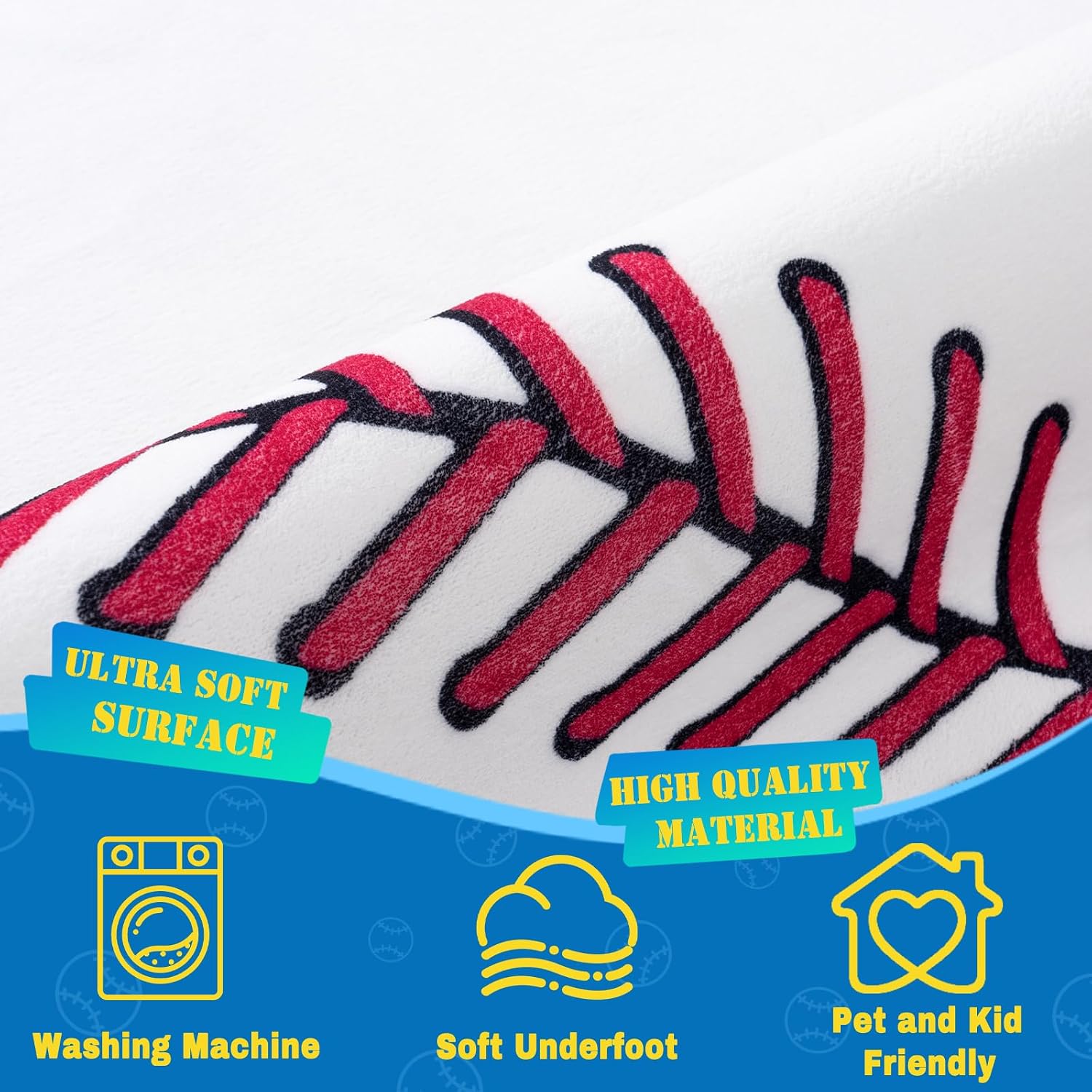 Soft Baseball Rugs for Bedroom, Machine Washable, Cute Bedside Boys Area Rug for Kids Toddlers Teens, Baseballs Lovers Home Decor Indoor Carpet for Living Room, Dorms, Nursery 4x5 Ft