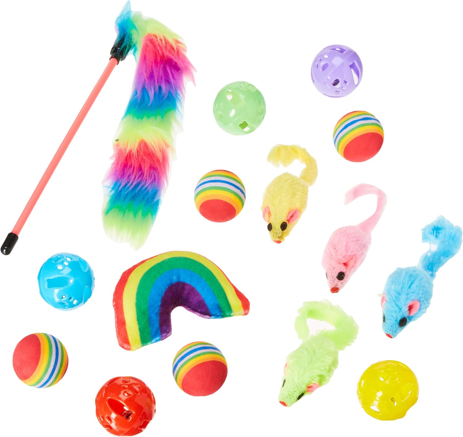 Pet Craft Supply Cat Toy Set - Multi Color Rainbow cat accessories - cat supplies - kitty toys - cat plush toy pack - cat wand catnip…