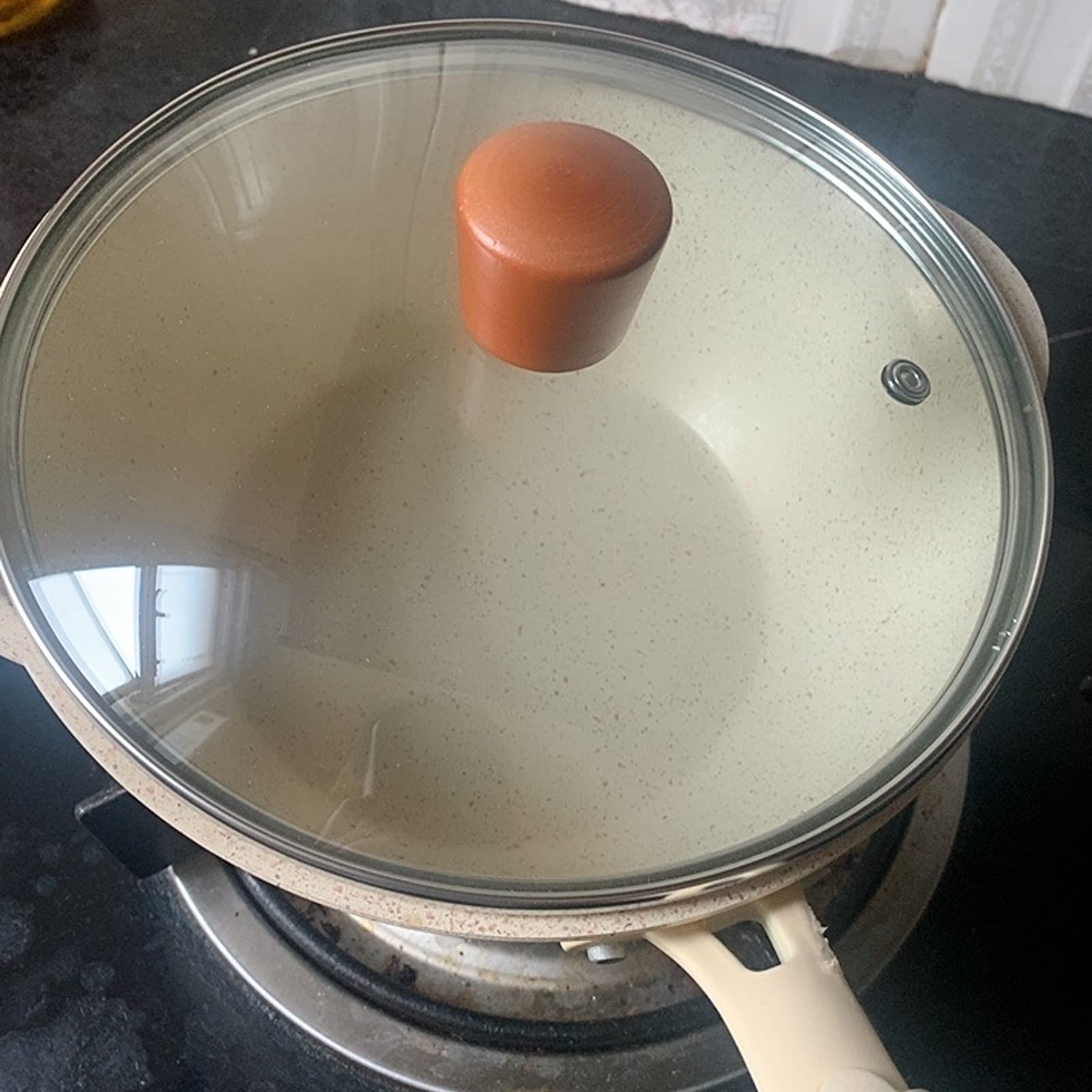 Coperchio per padelle Nuovi coperchi di Ricambio in Vetro temperato per padelle pentole e casseruole, frittura con manopola del Flusso d'Aria in Acciaio Inossidabile (24 cm)