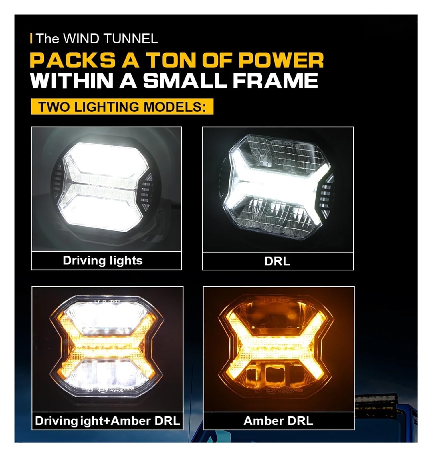 QUTBAG Feux Phares Lumière Travail Tout-terrain Superbright 12v 24v Barre Lumineuse LED 6000K Drl Lumière Blanche Ambre Pour Voiture Pour SUV 4x4 Bateau ATV Phares LED Phares Avant(4inch White DRL)