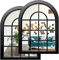 ZEXUIRU 2-Pack Rustic Arched Window Wall Mirrors, Farmhouse Wood Framed Accent Decor for Living Room, Bedroom, Bathroom, Kitchen - 15.7x11.8 Inches