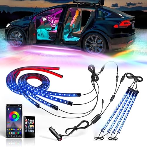 LedNenon Kit de luces LED para debajo del automóvil, 4 unidades y luces interiores del automóvil, 4 tiras de luces para debajo de la carrocería con