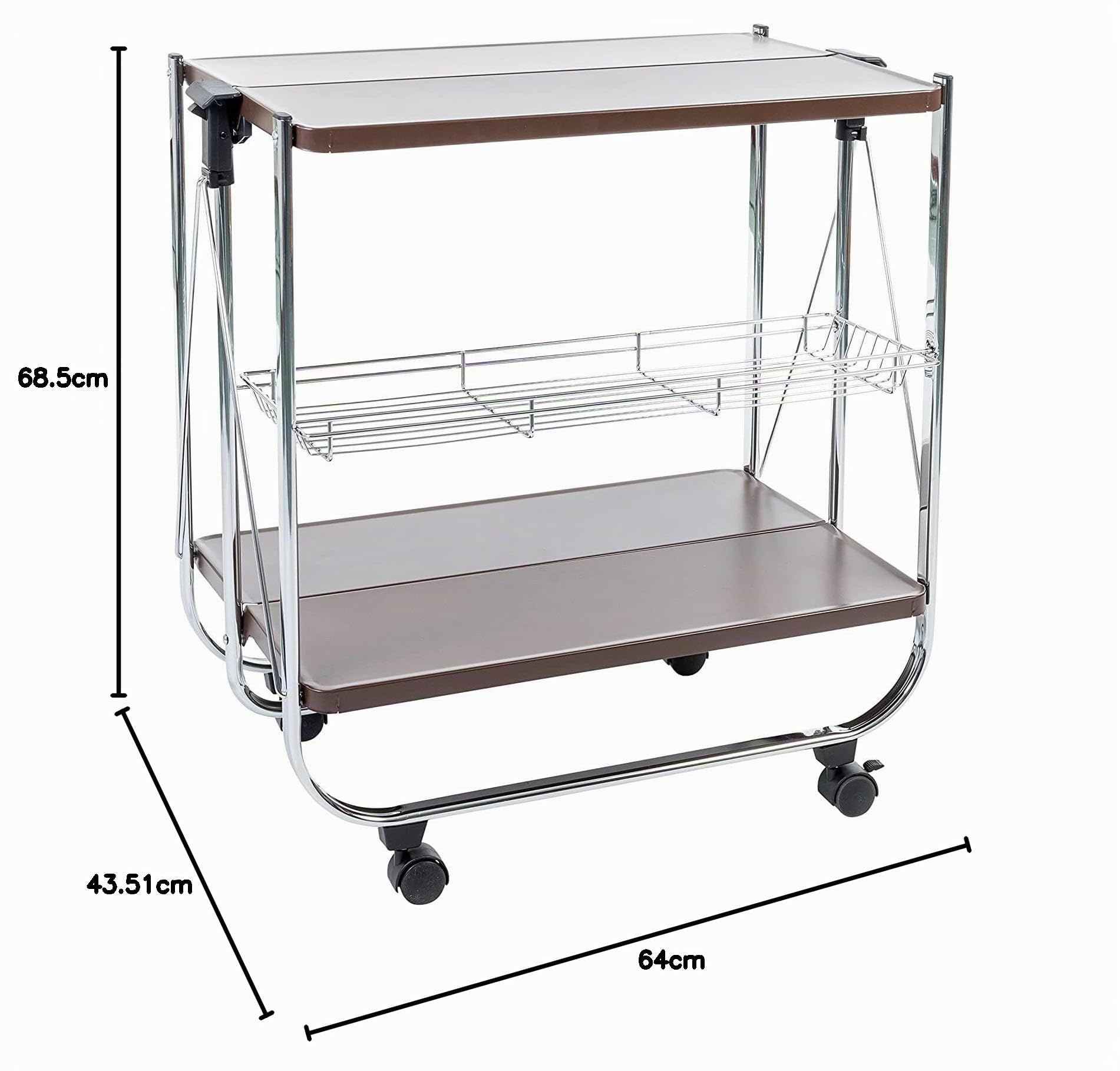 Iris Ohyama, Servizio di cucina, stoccaggio, 2 ripiani, 1 cestino a rete, con ruote, cucina, soggiorno - Kitchen Wagon CW-005 - Marrone