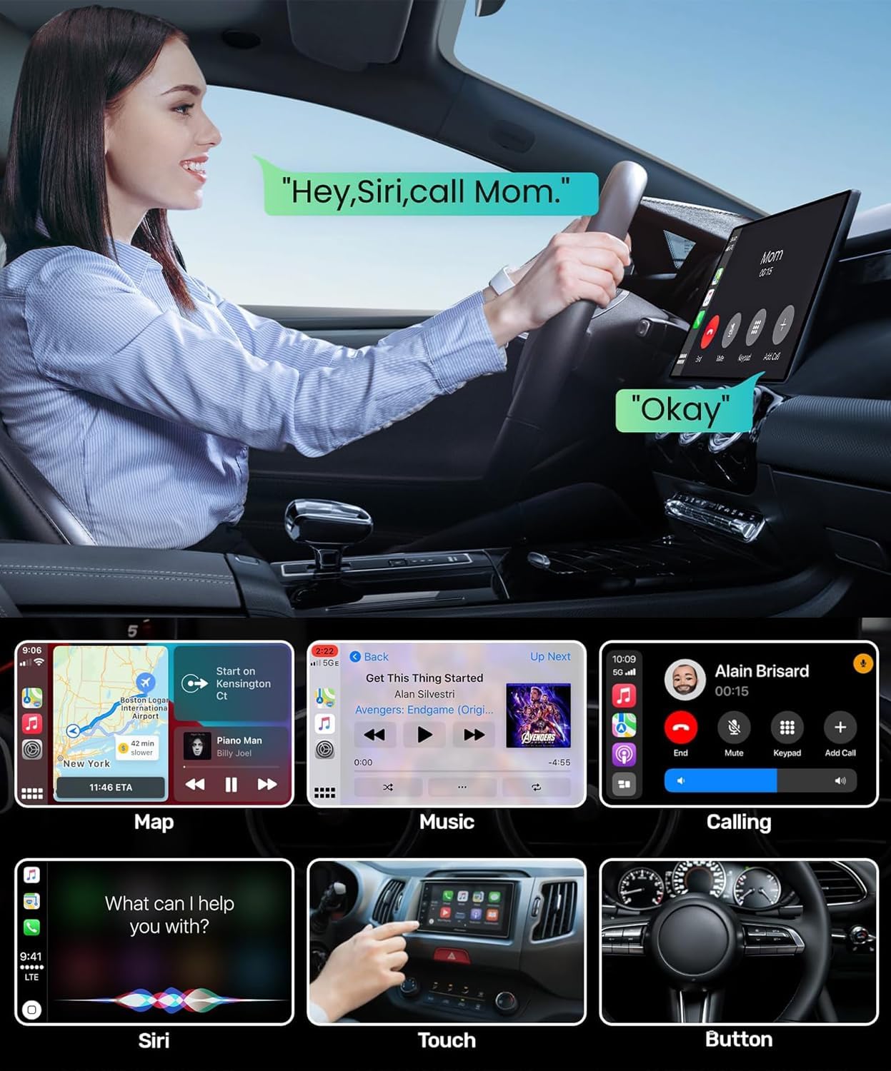 Wireless CarPlay Adapter for Apple iPhone, Android Auto Adapter, 2 in 1 Car Play Dongle