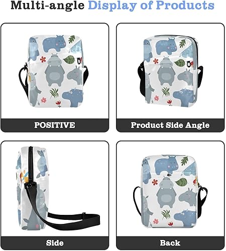 Miniatura 4 de Sinestour Bonita bolsa de mensajero hipopótamos para mujeres y hombres, bolsa cruzada de hombro, bolso cruzado sobre el hombro con correa ajustable