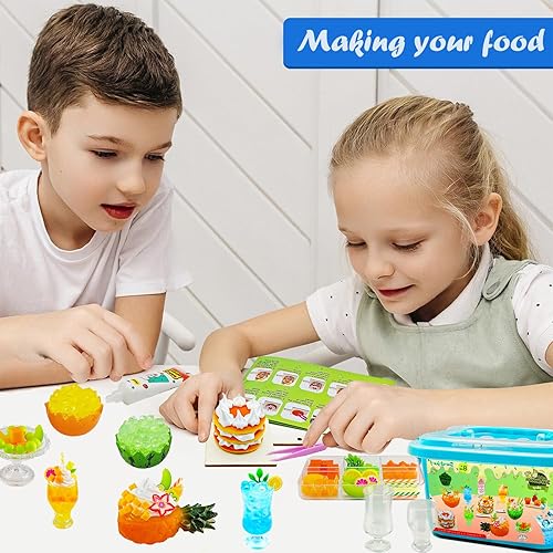 Miniatura 7 de Haz mini kit de manualidades de postre para niños, mini juguetes de comida con crema de imitación, crea y muestra creaciones de crema, actividades
