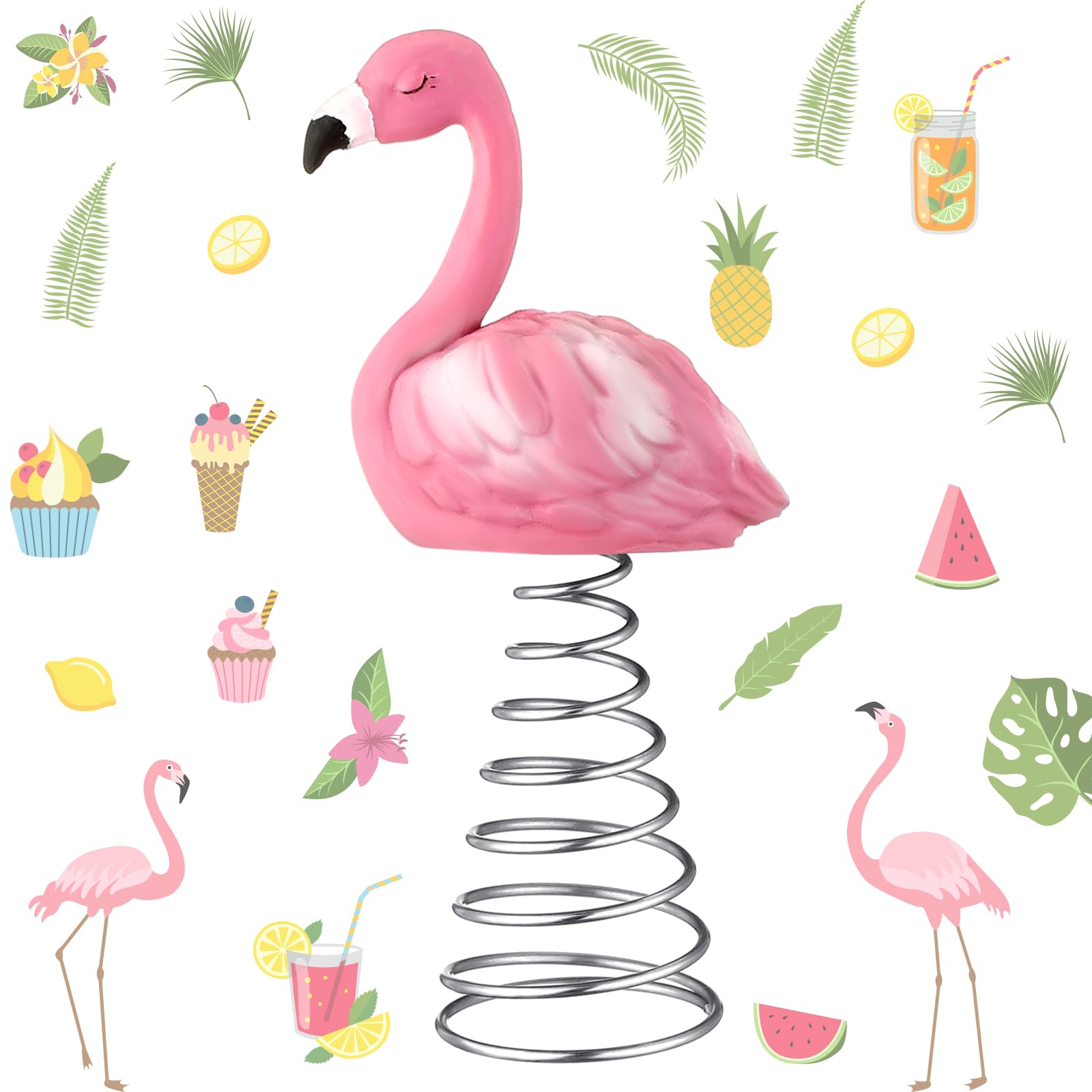 Queekay Summer Flamingo Miniature Tree Topper Pink Flamingo Resin Ornaments Tree Decorations 4 Inches Mini Tree Ornaments for Summer Hawaiian Beach Luau Aloha Wedding Bridal Shower Party Decorations