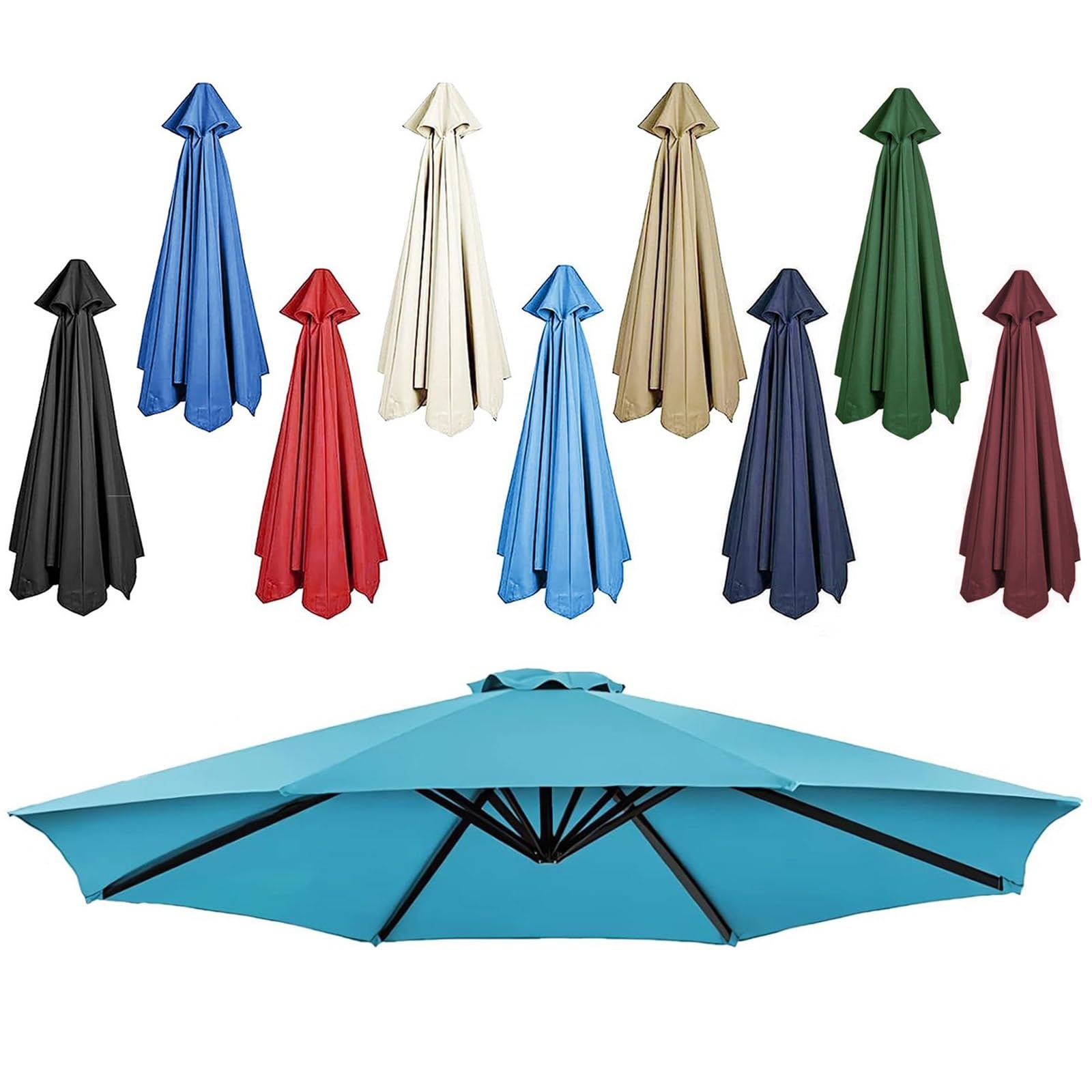DPAOZPO Outdoor Table Umbrella Replacement Canopy (Canopy Only), Replacement Parasol Canopy, Round Replacement Parasol Top Cover, For Garden Backyard Pool (Color : Light blue, Size : 3m/9.8ft (6Rib))
