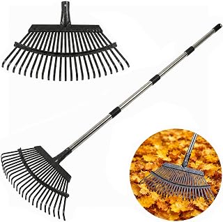 Heavy Duty Garden Rake for Leaves, Adjustable Long Handle 25-Tine Leaf Rake | Yard Wide Rake, Lawn Rake, 40-68 Inch, for Grass, Pine Needles, Debris, Rust Resistant, Garden Beds, Leaves