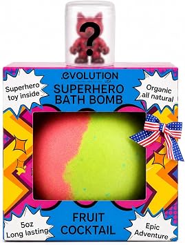 EvolutionUSA 1pc Green Epic Superhero Bath Bombs for Kids Super Hero Bath Bomb Toy Inside, Fun Childrens Bath Bomb, Organic Bathbomb with Surprise, Superhero Bath Fizzer Christmas, Birthday, Easter