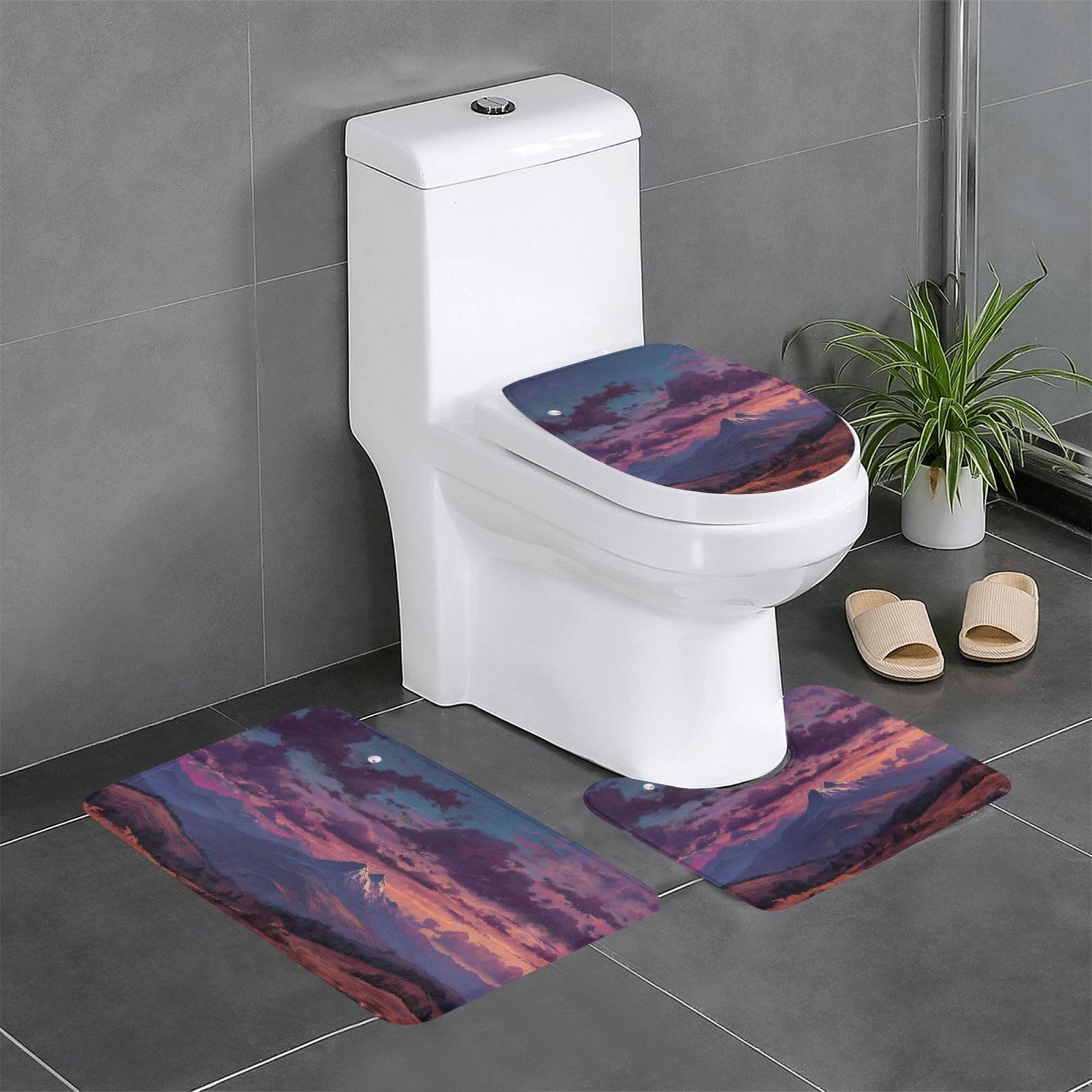 Tapis de salle de bain antidérapants WHJDPP Twilight - Lot de 3 formats rectangulaire U et O