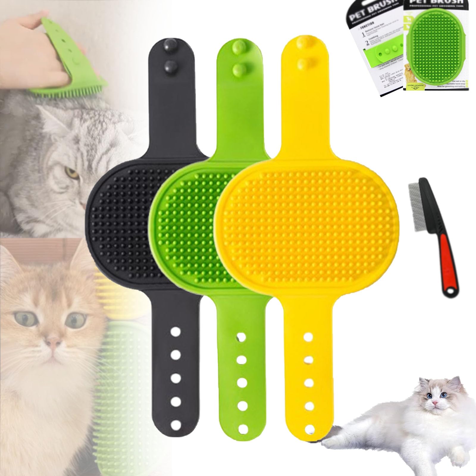 Silicone Grooming Strap Pad for Cats, Silicone Grooming Strap Pad-2-In-1 Self-Groomer, Adjustable Silicones Pet Grooming Tool, Cats Combs Cat Massager for Climbing Frames Table Legs (3pcs-A)