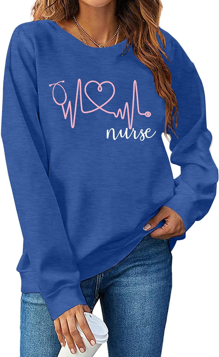 SFHFY Nurse Shirts for Women Heartbeat Print Tops Casual Long Sleeve Heartbeat Love Pullover for Nurse Life Shirt
