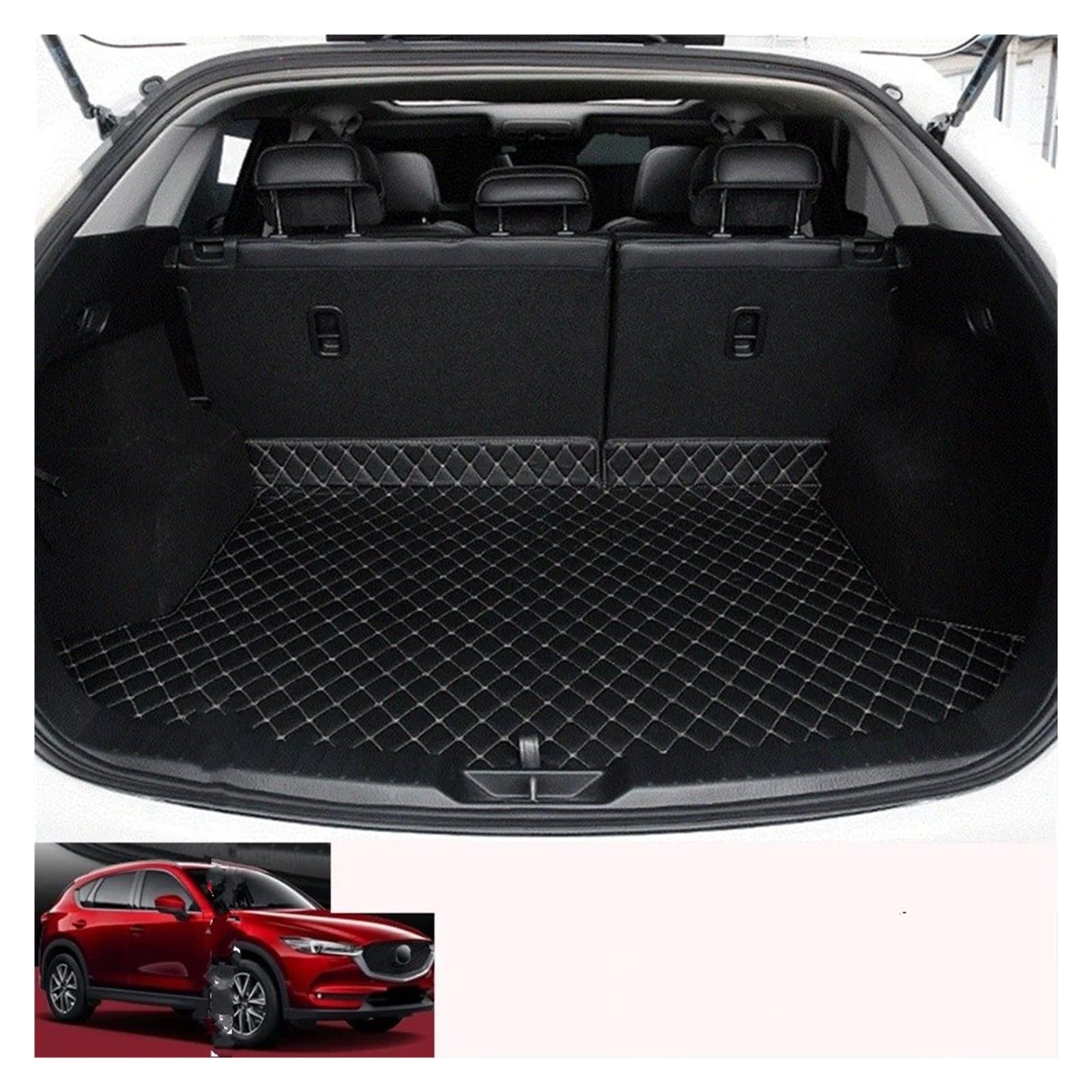 Kofferraumwanne Für Mazda Für CX-5 KF 2017-heute Auto Custom Kofferraum Matte Leder wasserdichte Cargo Liner Pad Schutzfrachtmatte(Black Beige)