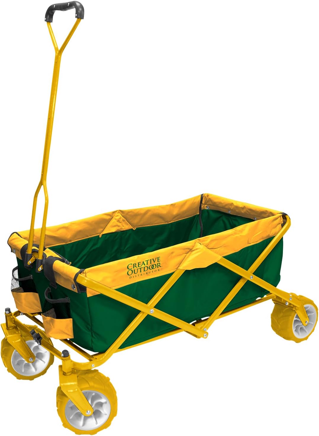 Creative Outdoor Wagon for Kids Push Pull Collapsible Stroller Folding Cart for Cargo | All Terrain | Beach Park Garden Sports & Camping | Green & Yellow
