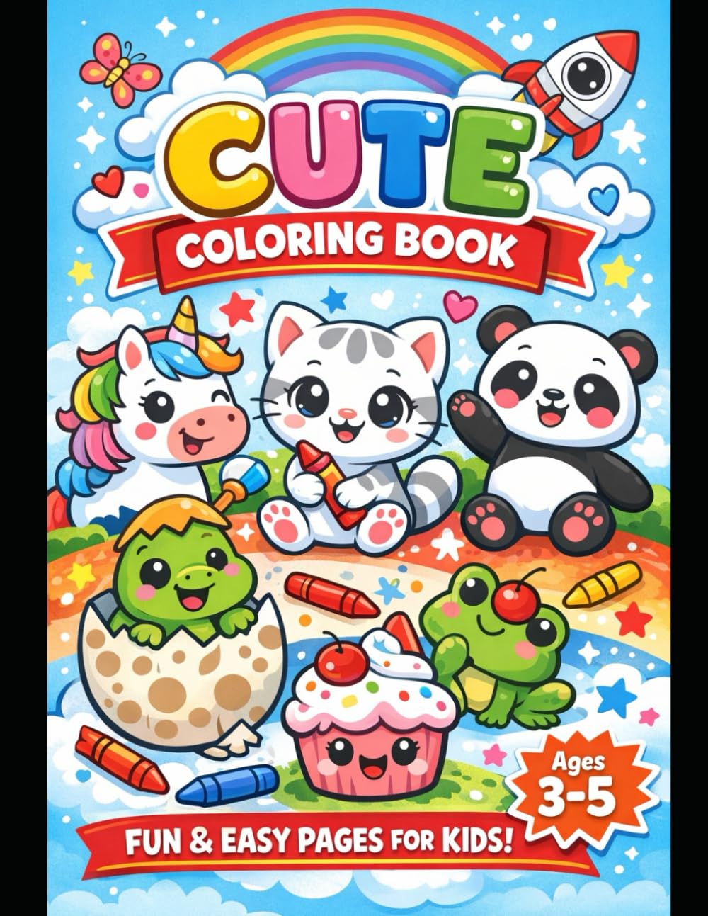 Cute animals coloring book: Ages 3-5