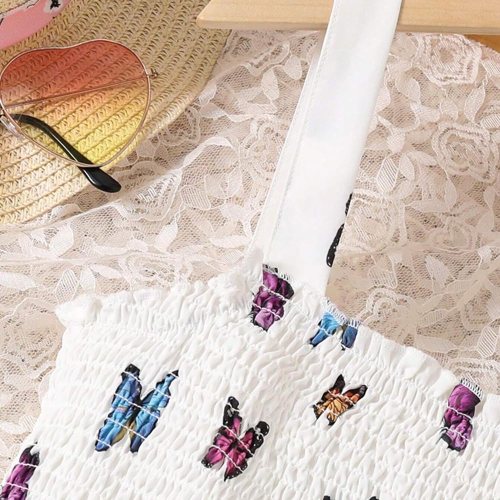 2-teiliges Mädchen-Outfit mit Schmetterlings-Aufdruck, Pullover und Overall, 7–13 Jahre