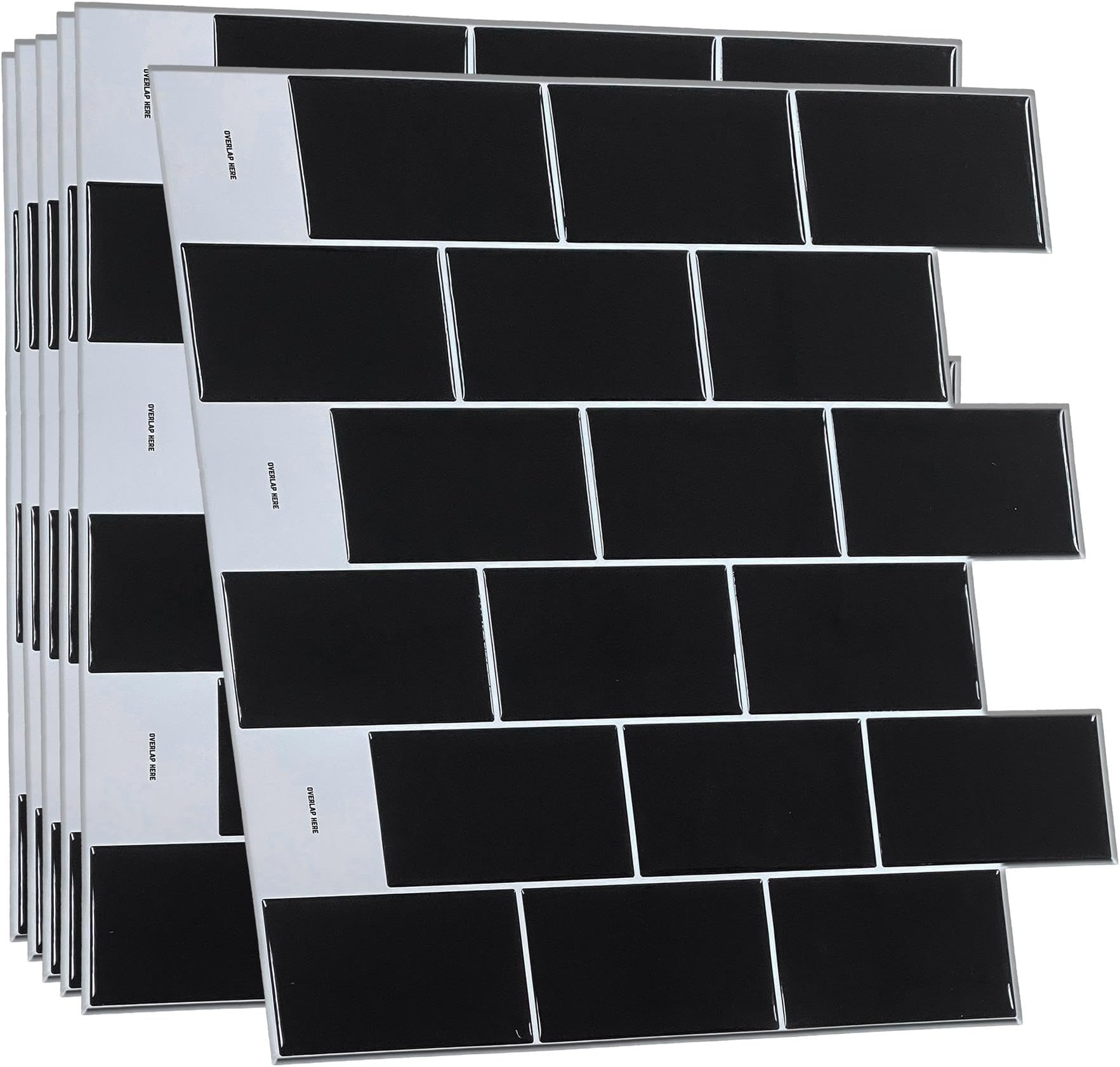 Upgraded Backsplash Tile Peel and Stick for Kitchen Wall Stick On Backsplash Tile for Bathroom Adhesive Glossy Heat Resistant Sticky Backsplash for Kitchen 11.8" x 11.8" Black