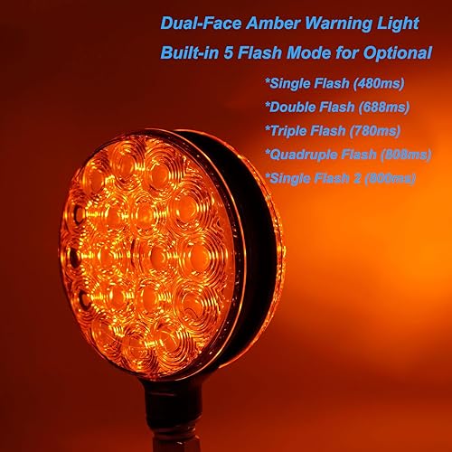 Miniatura 5 de Lente ámbar redonda de 4 pulgadas de doble cara de 12 V, lámpara de advertencia de peligro de montaje en pedestal, luz intermitente para barco,