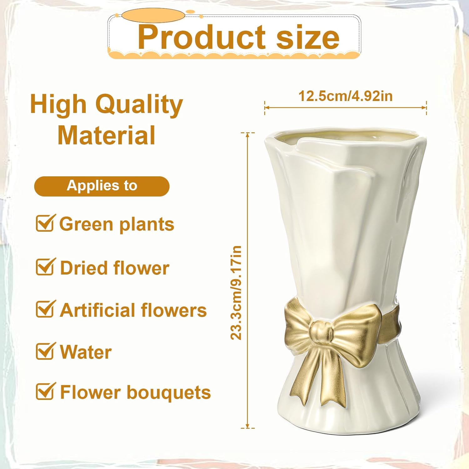 Ceramic Bow Vase White Flower Vase for Home Decor White Ceramic Vases for Boho Style Cute Modern Bouquet Flower Vases 9.2 Inch Large Vasefor Shelf Decor Table Living Room Wedding Farmhouse Office - Image 2