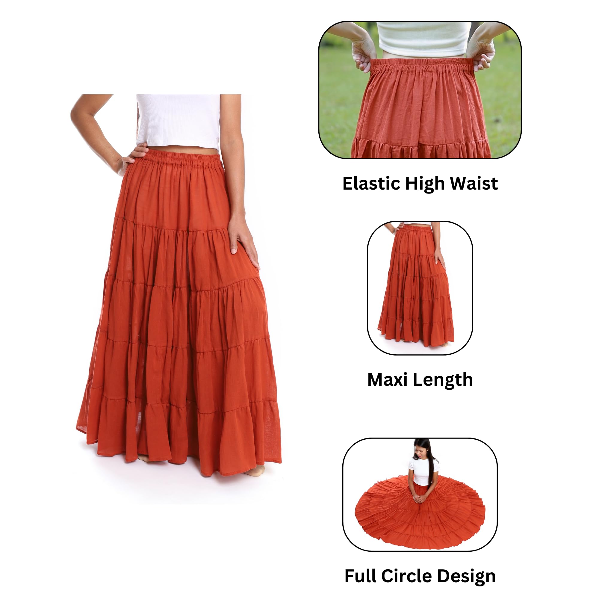 Lannaclothesdesign Women's Cotton Long Ruffle Full Circle Long Skirts Maxi Skirt (Lenght 37 inche
