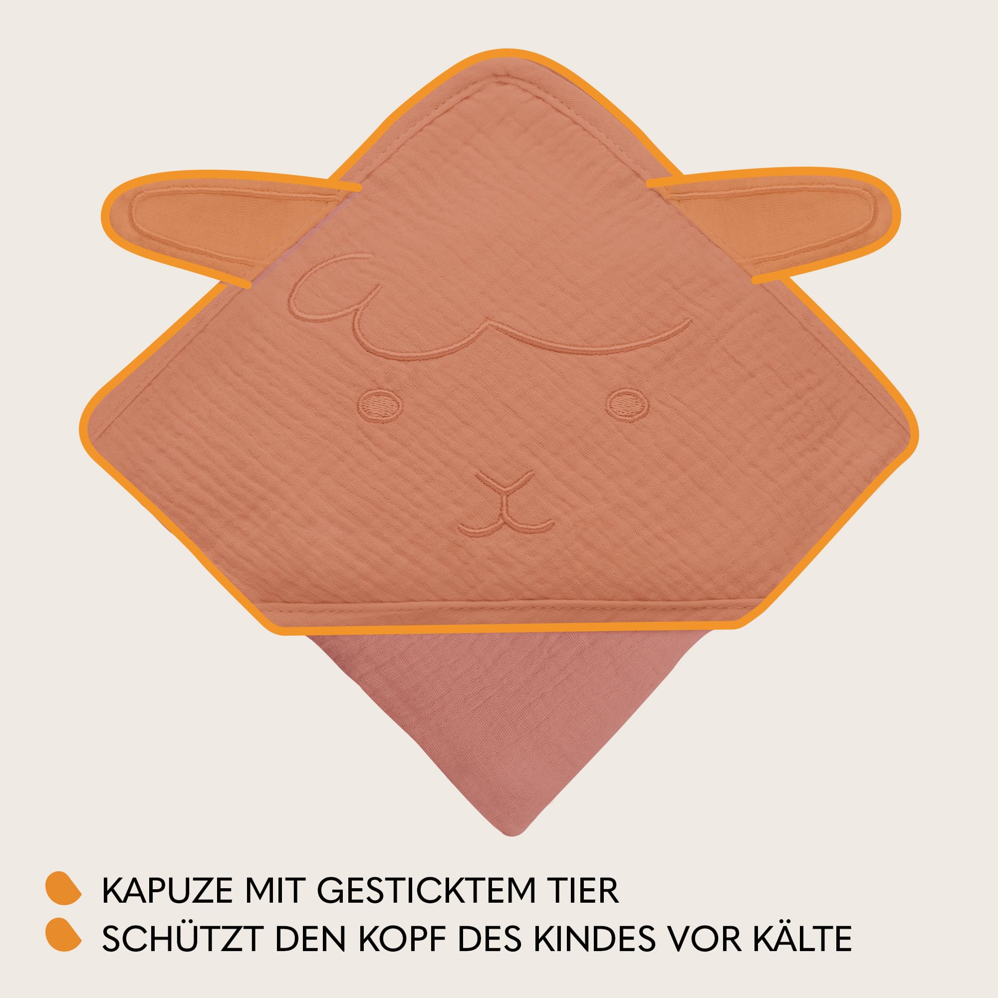 Lionelo Muslin Hooded Towel Musselintuch mit Kapuze 80x80 cm | für Babys nach dem Baden, Atmungsaktives Weiches Baby-Badetuch Naturstoff 6 Farben