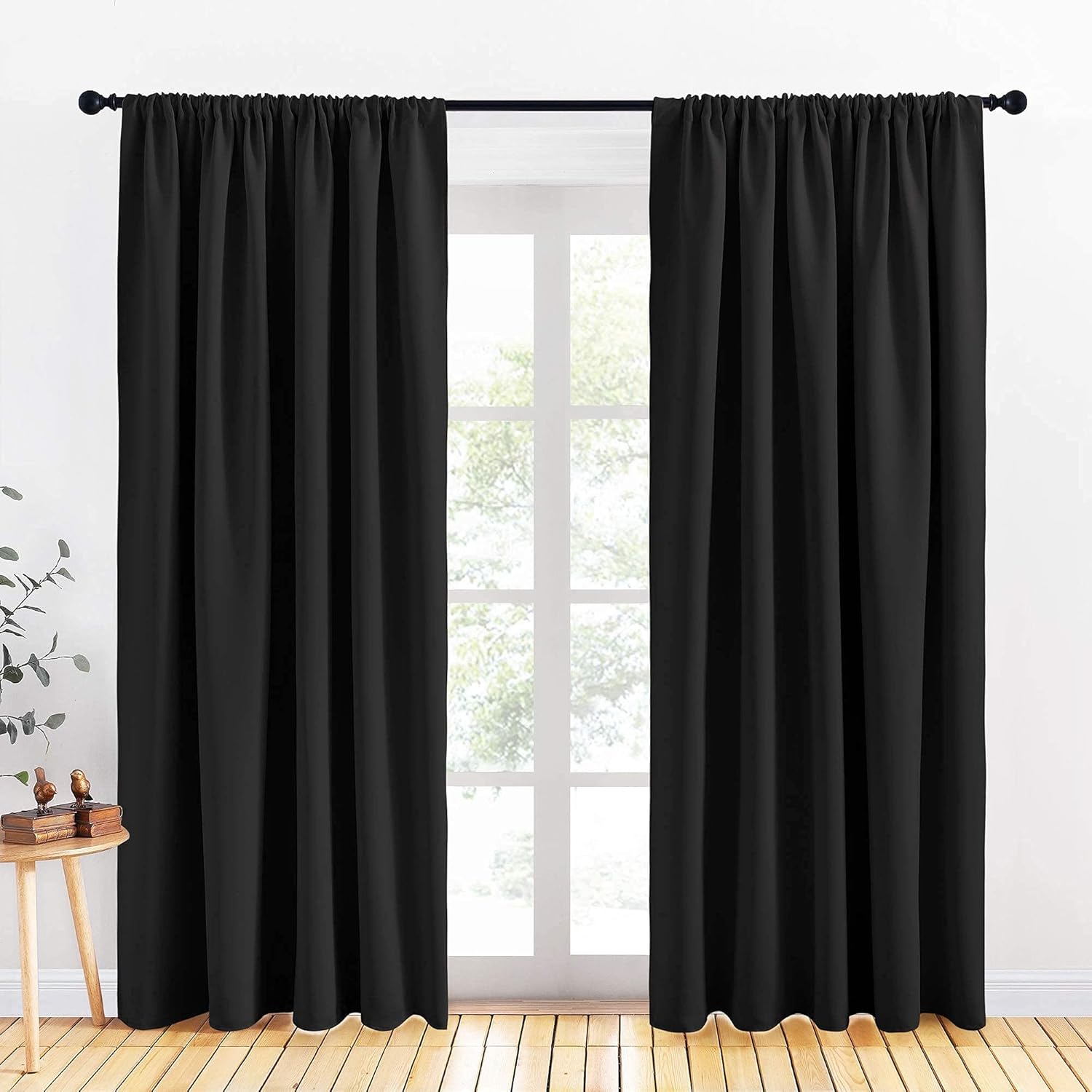PONY DANCE Black Out Curtains - Energy Saving Thermal Insulated Blackout Curtains/Window Coverings for Living Room Home Decoration, 70 W x 84 L, Black, 2 Panels