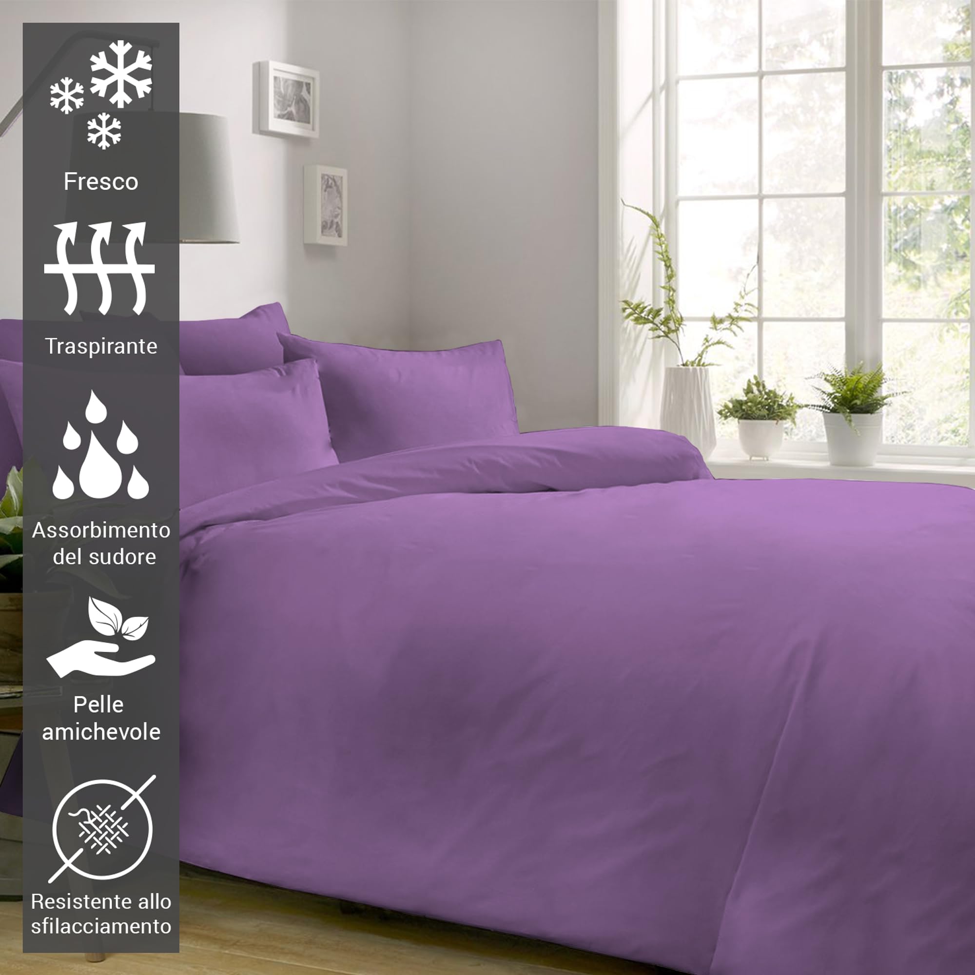 Pizuna Copripiumino 200x200 Cotone Viola, 400 fili con trama Sateen in 100% Cotone a fiocco lungo Copripiumino 200x200 con 2 federe 50x80 (Copripiumino Cotone Viola)