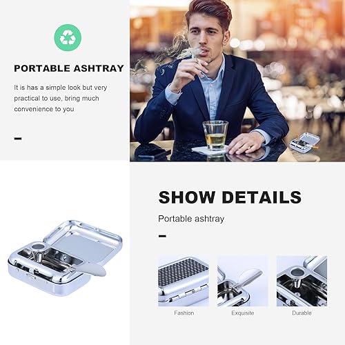 Miniatura 2 de Cenicero de bolsillo, mini cenicero portátil de metal con tapa, para eliminar cigarrillos, cenizas, cigarrillos, contenedor para el hogar, oficina,