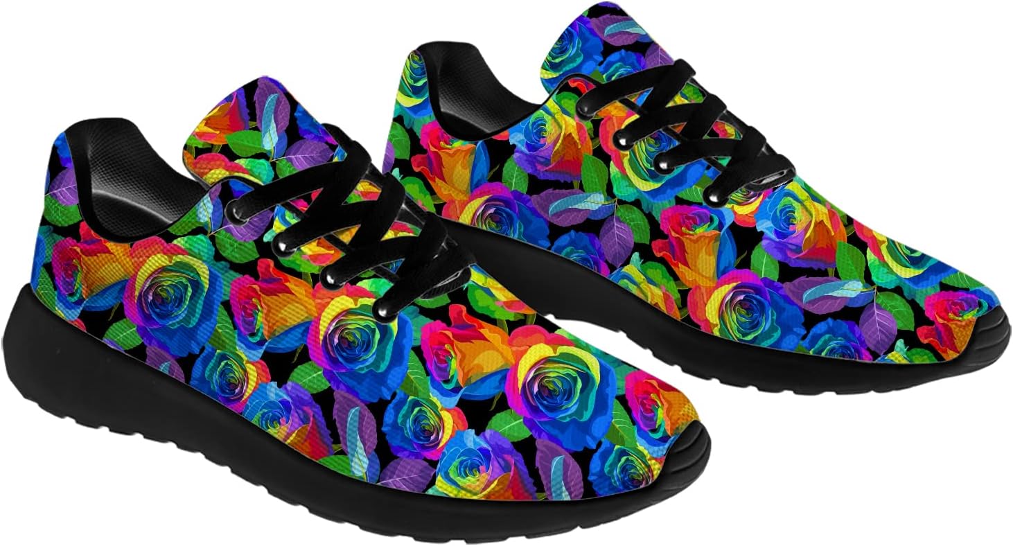 Rose Floral Print Shoes Women Running Sneakers Fashion Sport Tennis Golf Gym Shoes Gifts for Female Friends