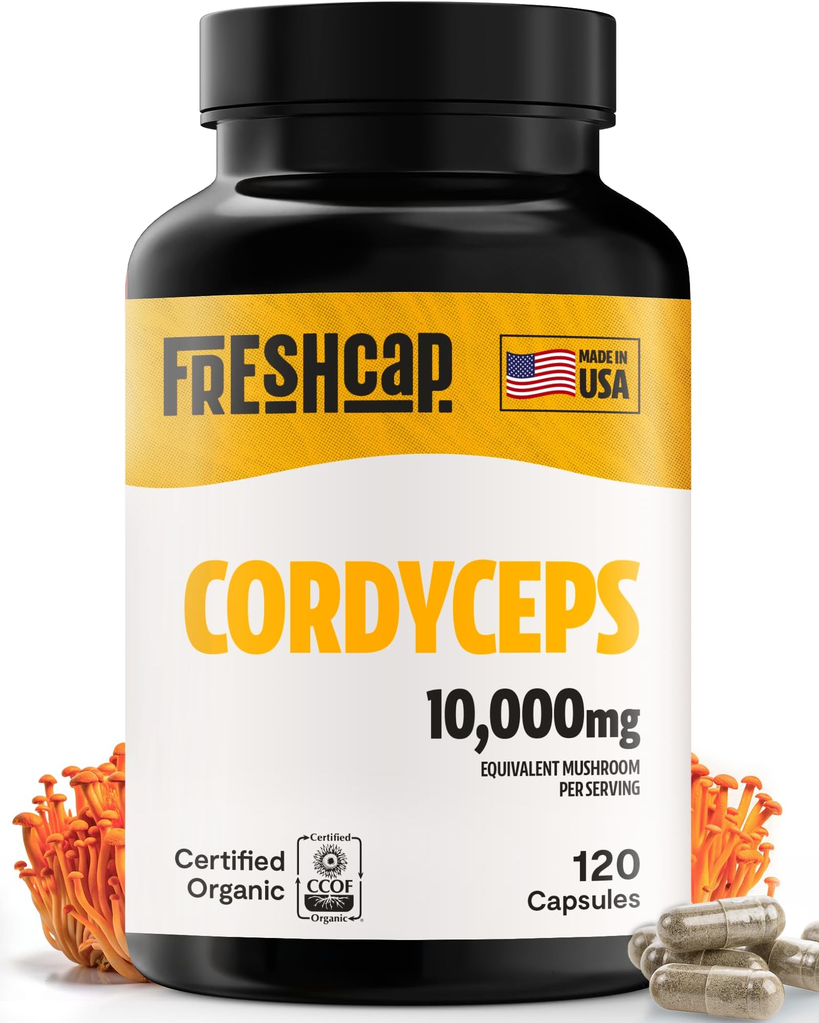 FreshCap Mushrooms Cordyceps Supplements - for Energy & Endurance (120 Capsules)
