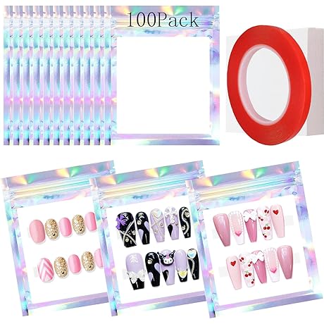 Holographic Nail Storage Boxes Packaging Bulk 100 PCS Set