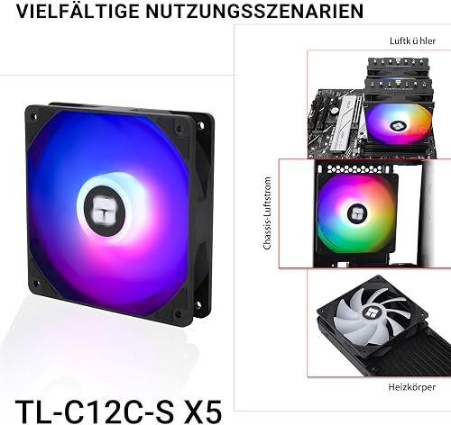 TR-Thermalright TL-C12C-S X5 120 mm CPU PWM ARGB Fan, 1550 rpm Silent Cooling, Black CPU Fan, Can Be Paired with Chassis/CPU Cooler - 7